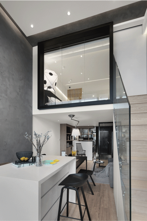 西安室内空间设计师 黑白灰loft公寓空间通透,视觉舒服 屏风